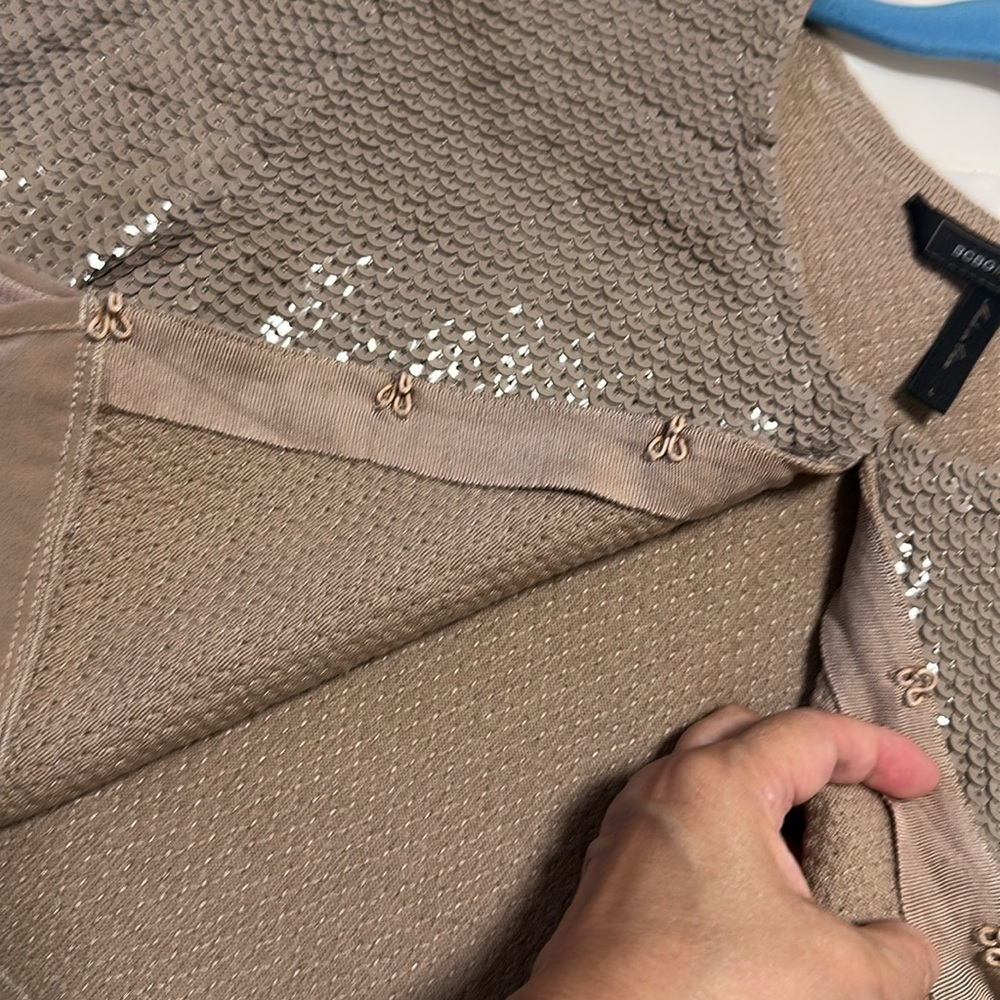 BCBGMaxAzria Sequin Embellished Taupe Jacket with Ruffle Hem - Picture 6 of 9